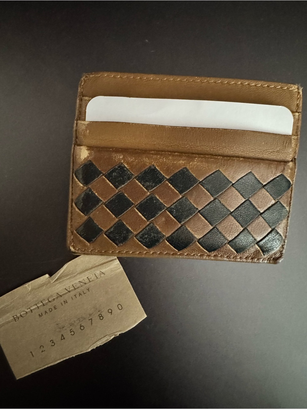 Bottega Veneta Brown and Black Intrecciato Leather Card Holder